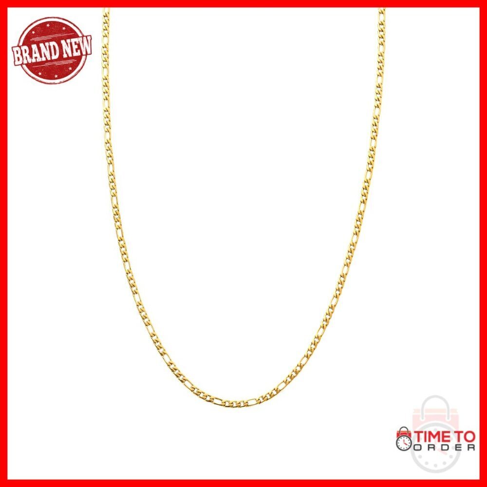 Men's Figaro Chain Necklace 18K Gold Plated Stainless Steel 19.5 Inch
